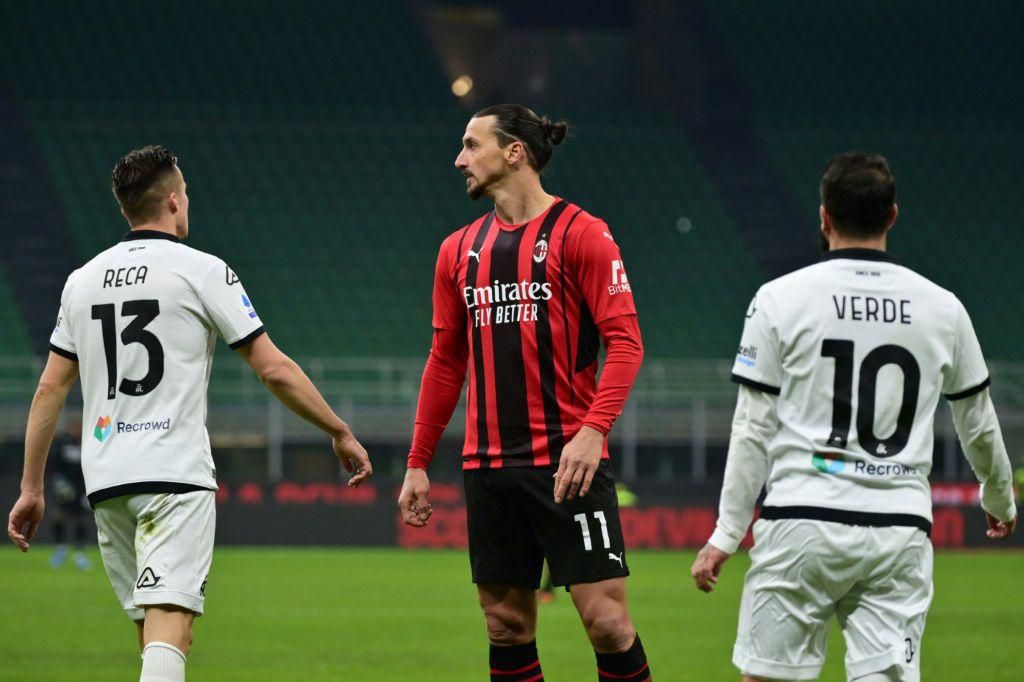 Zlatan Ibrahimovic went close three times in added time for AC Milan before Spezia scored the match-winner