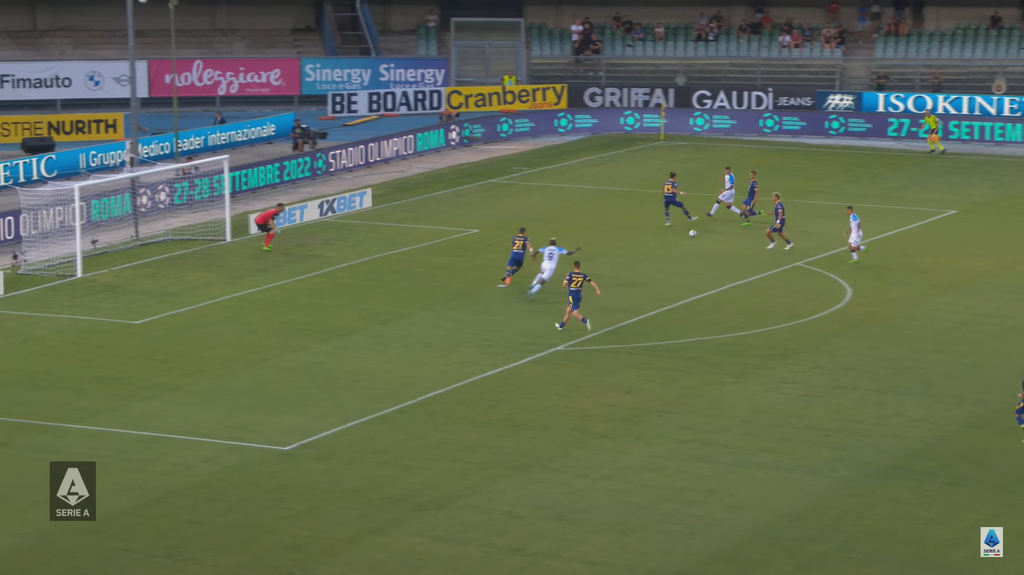 Osimhen timed his run to get ahead of his marker, before laying the ball off to Politano to score the fifth