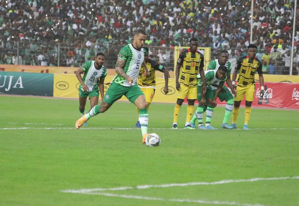 Ekong scores the leveller  from the penalty spot for Nigeria