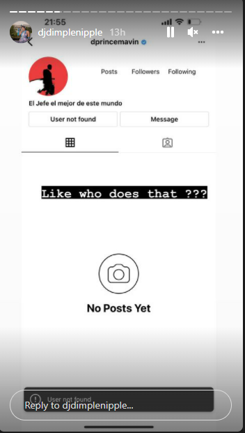 DJ Dimplenipple accuses D'Prince of blocking her on Instagram for refusing to meet in a hotel