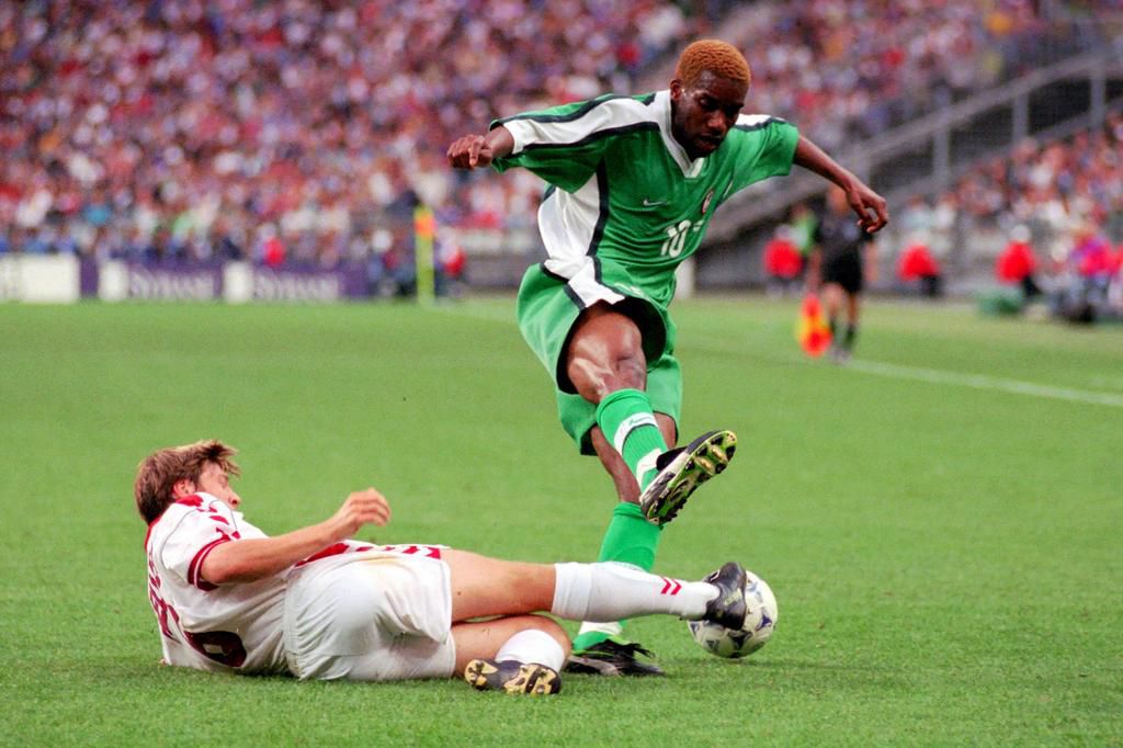 On an individual level, Jay-Jay Okocha had a memorable outing against Denmark in 1998, but he left the middle of the pitch bare and open to attack by the rampant Danes (IMAGO/Sven Simon)