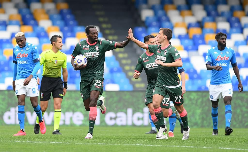 Simy Nwankwo celebrates after scoring against Napoli in Serie A on Saturday, April 3, 2021. [Twitter/@FansTribeHQ]