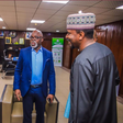 Nigeria's Minister for Youth and Sports, Hon Sunday Dare (L), President of the Nigeria Football Federation, Amaju Pinnick (C) and Chairman of Nigeria's League Management Company, Shehu Dikko (R) (Twitter/@thenff via Ope Adelani)