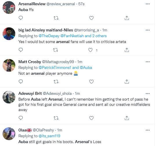 Reactions of Arsenal fans as Aubameyang scores for Barcelona against Valencia