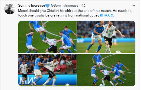 Messi had his shirt grabbed all game as Argentina beat Italy 3-0 in Finalissima