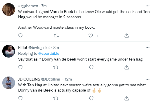 Reactions as Ten Hag beats Pochettino to Manchester United job as Van De Beek expected to return