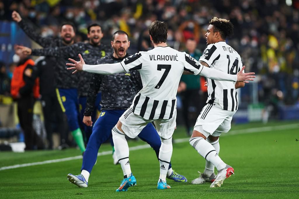 History Maker! Dusan Vlahovic celebrates with his teammates.