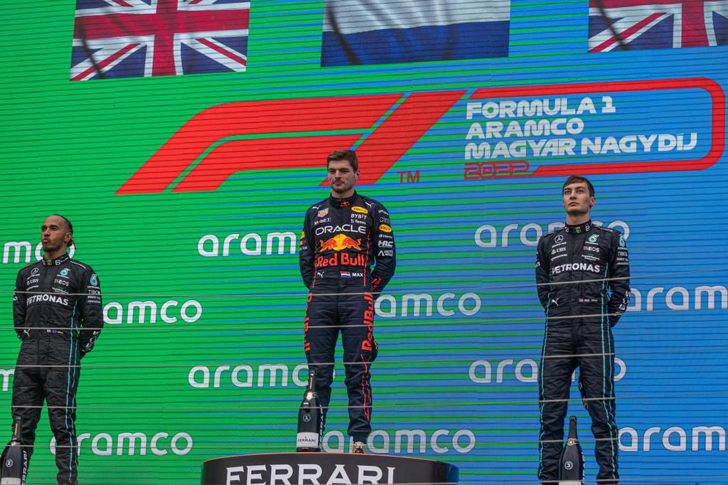 Max Verstappen won the Hungarian GP ahead of Mercedes drivers Lewis Hamilton George Russel who finished in second and third respectively
