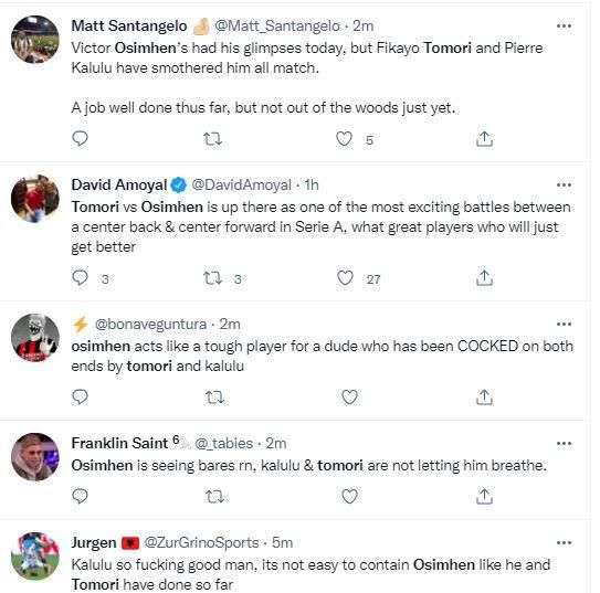 Reactions as Osimhen struggles in Napoli's loss to AC Milan