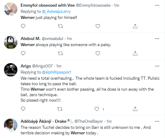 Chelsea fans are not happy with Timo Werner after 2-2 draw with Wolves