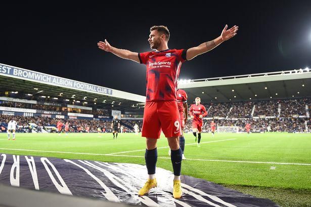 Scott Hogan celebrates his hattrick against an Ajayi-less West Brom