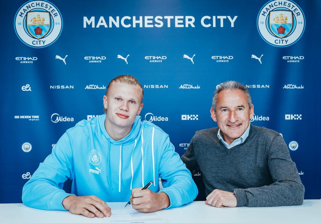 Erling Haaland at the Etihad for his Manchester City unveiling