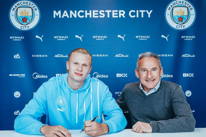 Erling Haaland at the Etihad for his Manchester City unveiling