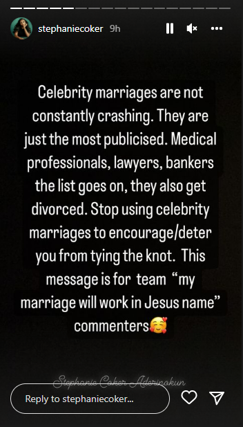 Stephanie Coker speaks about recent trend of celebrity marriages crashing
