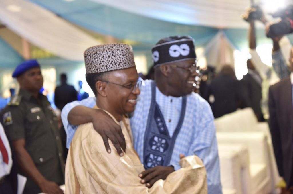 Kaduna State governor, Nasir El-Rufai, hugs former Lagos governor, Bola Tinubu [Punch]