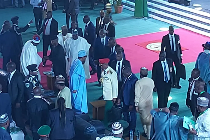 President Muhammadu Buhari arriving the veneue of the national awards ceremony (Daaily TRUST)