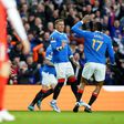 Joe Aribo celebrates with James Tavernier in Rangers' quarterfinal win over Braga