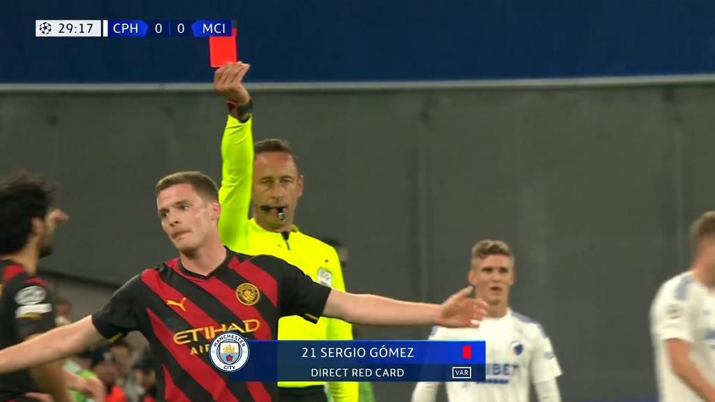 Sergio Gomez was sent off in the first half for Manchester City