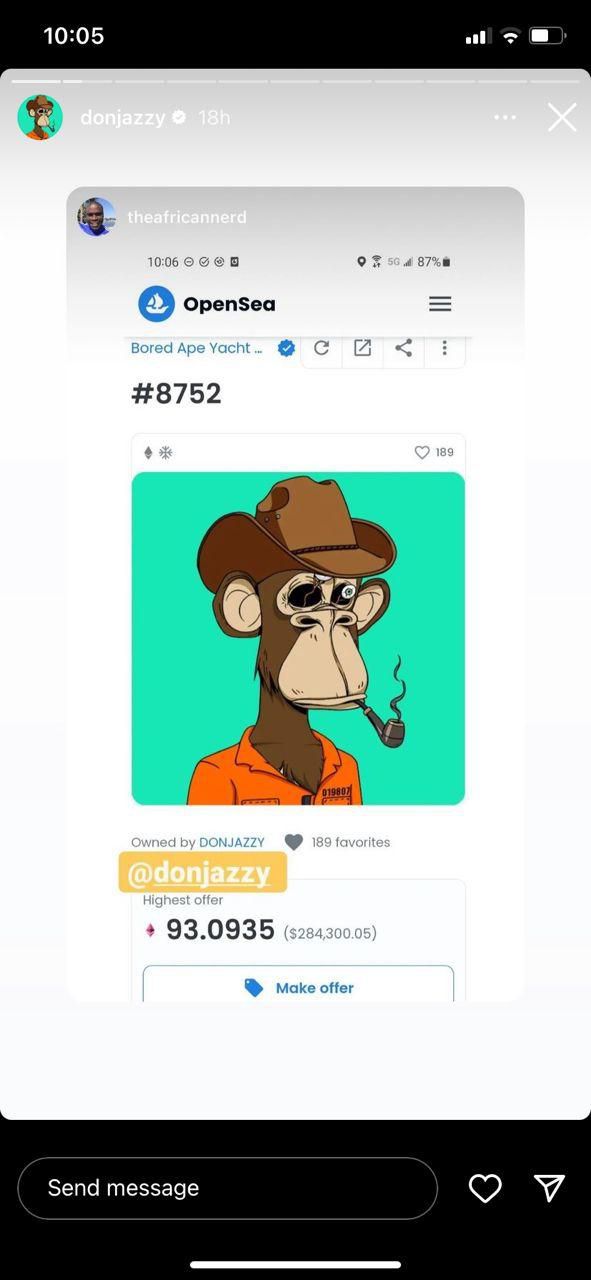 Don Jazzy posted a screenshot of his new artwork [Instagram/Donjazzystories]