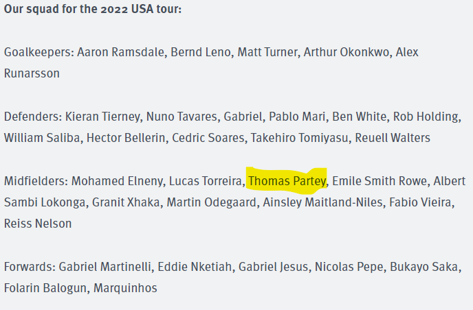 Partey is going to be in the USA with his Arsenal teammates