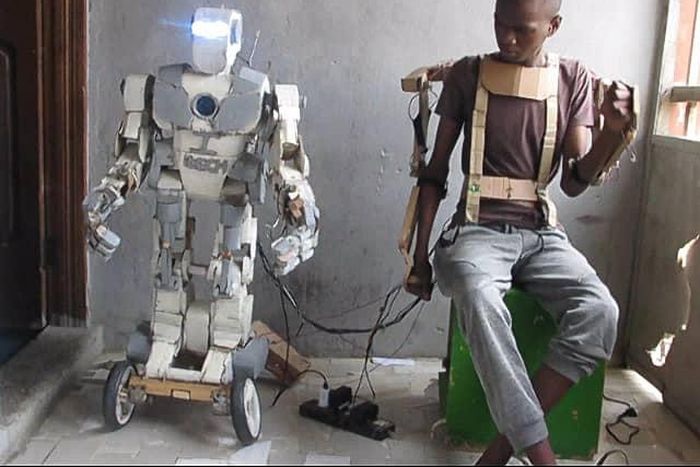 Auwa Barde, the young inventor who built a robot that works with exoskeleton remote control in Kano. [NAN]
