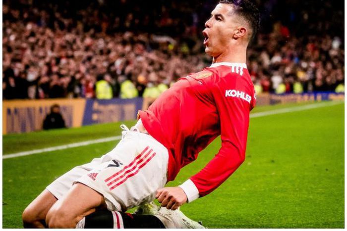 Cristiano Ronaldo celebrates his goal against Brighton.