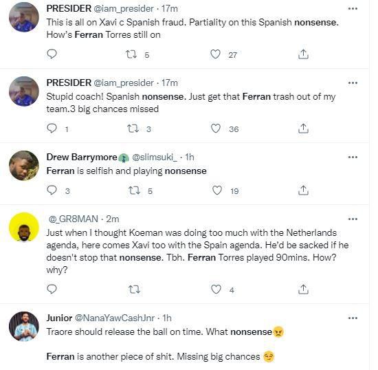 Tweeta about Ferran Torres for Barcelona against Napoli