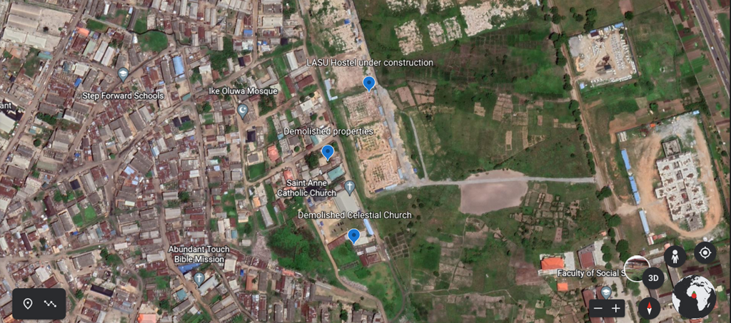 Google Earth image of the street before the demolition of some properties (Pulse Nigeria)