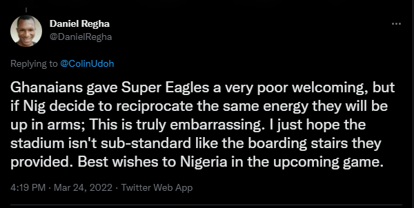 Super Eagles Kumasi Airport reactions