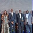 5th from left: Mr Ade Bajomo, President, FinTech Association of Nigeria flanked by awardees of the FinTech Platinum Awards Ceremony on Saturday night in Lekki.