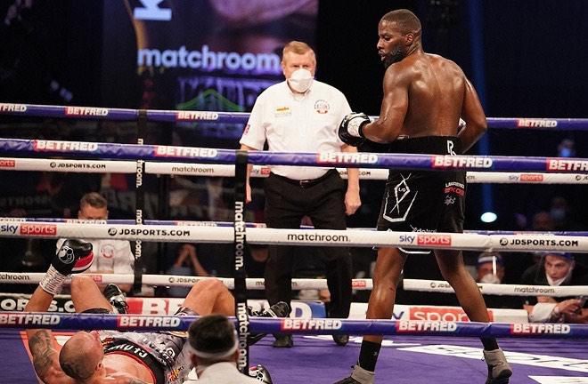 Dilan Prasovic became Okolie's 14th professional knockout after he was stopped in the third round in November