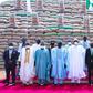 President Muhammadu Buhari at the launching of the 1 million bags of rice pyramid in Abuja. [Presidency]