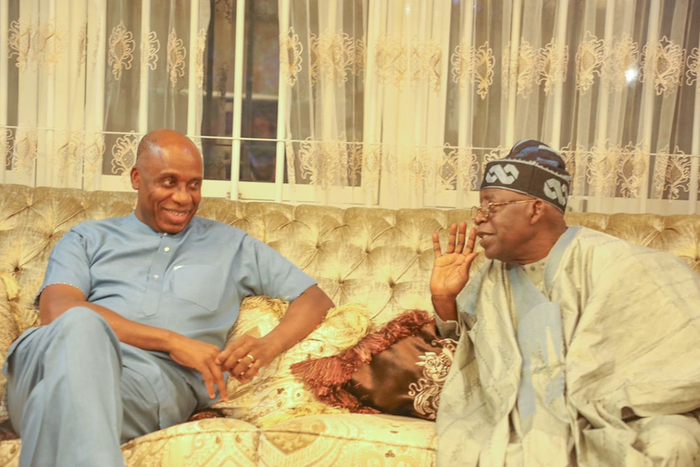 APC Presidential candidate, Asiwaju Bola Tinubu and former Transportation Minister, Rotimi Amaechi. [Twitter:Bola Tinubu]