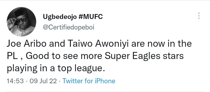 Aribo is the second Super Eagles player to join a PL club this summer after Taiwo Awoniyi.