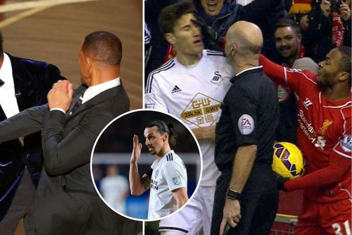 Football players getting slapped just like Will Smith did Chris Rock