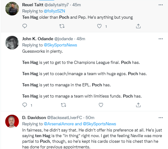 Reactions as Ten Hag beats Pochettino to Manchester United job as Van De Beek expected to return