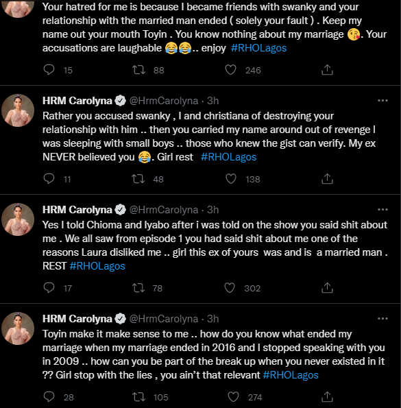 Carolyn Hutchings and Toyin Lawani drag each other on Twitter