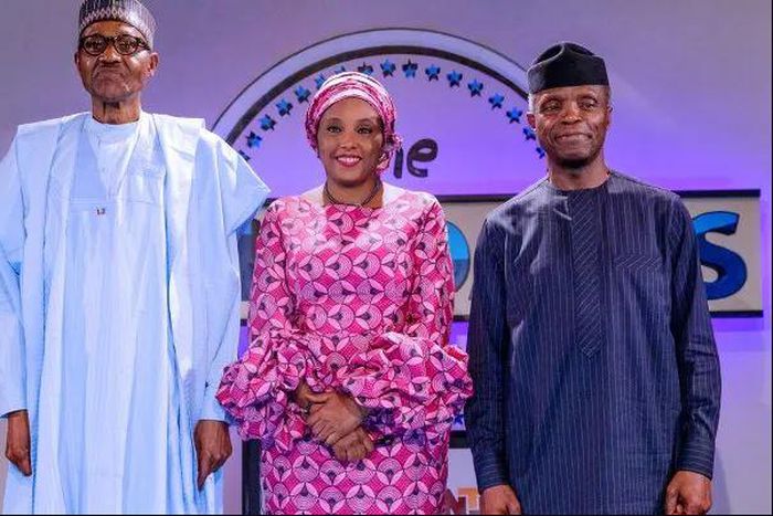 President Muhammadu Buhari (L), Vice President Yemi Osinbajo (R) and Kadaria Ahmed (M). [Inside Business]