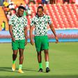 Joe Aribo (R) with Nigeria teammate Taiwo Awoniyi before the Super Eagles' Africa Cup of Nations game against Sudan