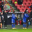 Leicester City's Kelechi Iheanacho (left) and Wilfred Ndidi (centre) are substituted on to the pitch