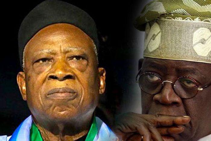 the National Chairman of the APC, Adamu Abdullahi, and the party's presidential candidate, Bola Ahmed Tinubu. (Punch)