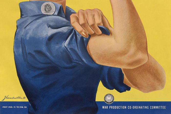 We can do it is a popular feminist symbol during the second world war when women took traditional masculine roles [wikipedia]