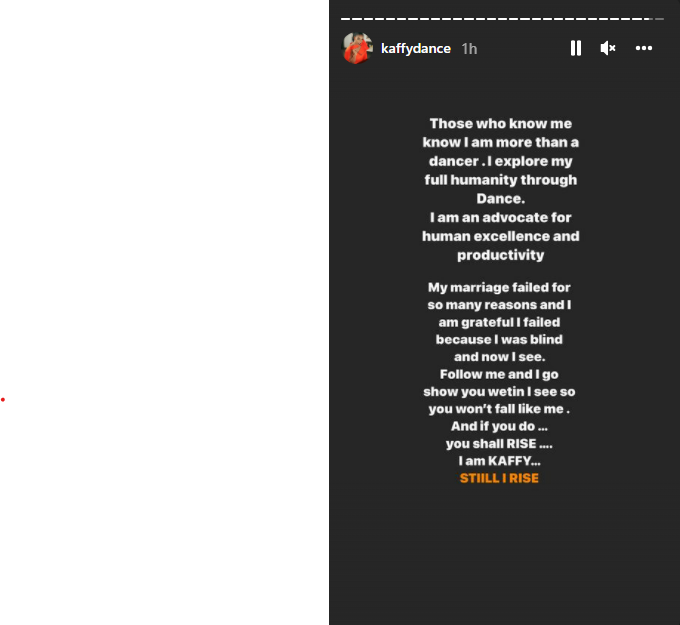 Kaffy says she is grateful her marriage failed