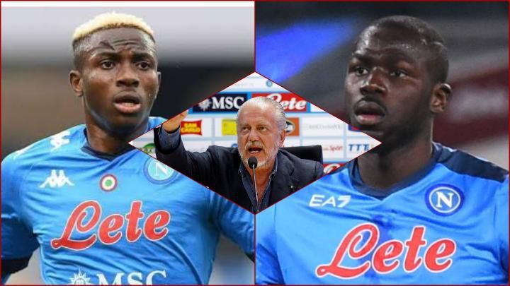 Napoli President with two of his biggest African stars Osimhen and Koulibaly.