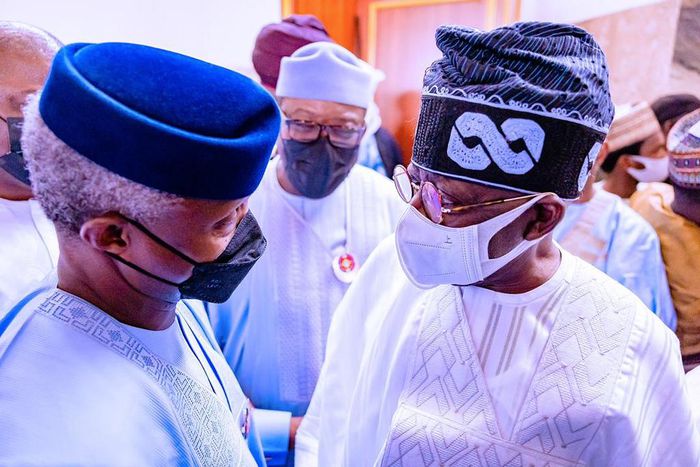 Vice President Osinbajo (L), Governor Kayode Fayemi of Ekiti (M) and APC national leader Bola Tinubu (R) at the Azare, Bauchi wedding