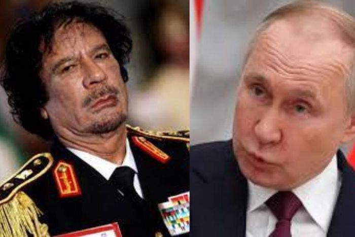 Muammar Gadhafi and Vladimir Putin