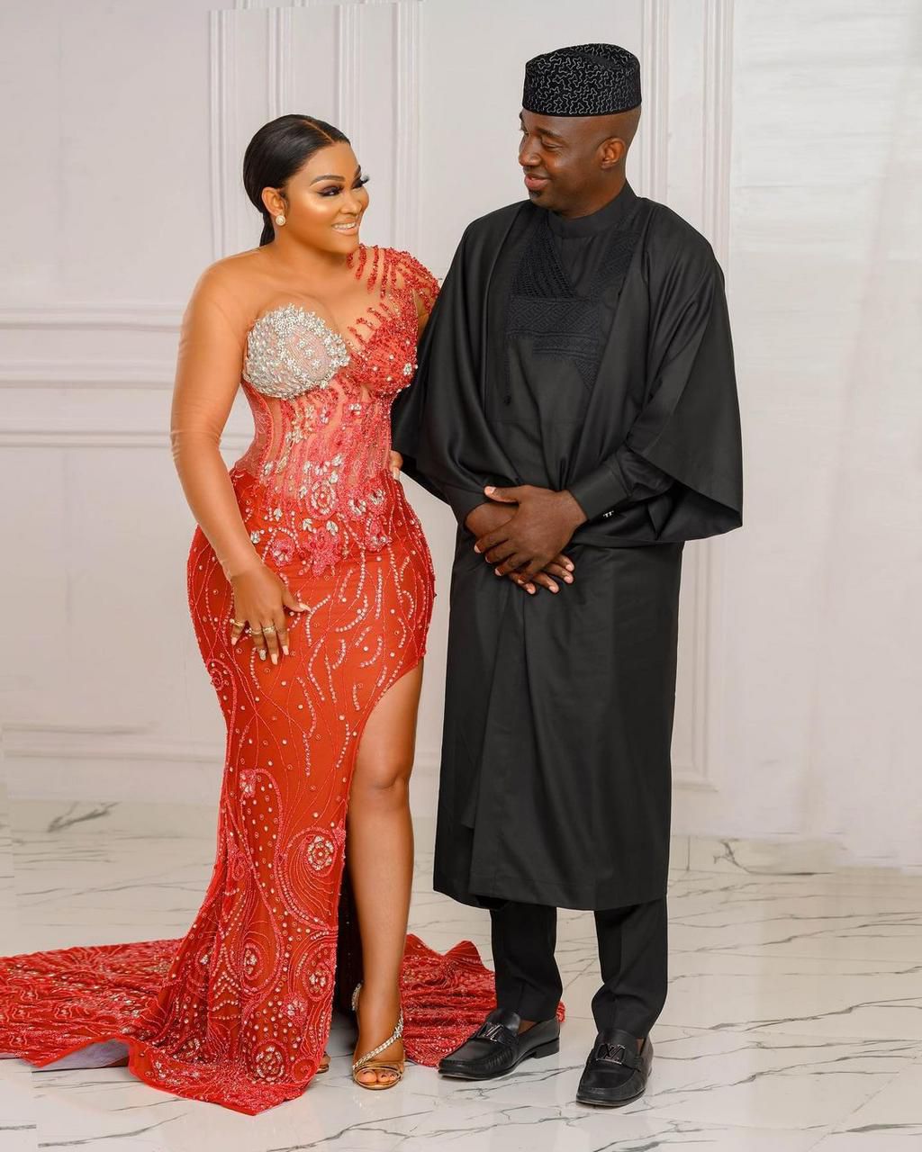 Nollywood actress Mercy Aigbe and her new man Kazim Adeoti [Instagram/MercyAigbe]