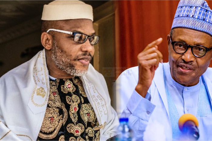IPOB Leader, Nnamdi Kanu and President Muhammadu Buhari (Peoples Gazette)