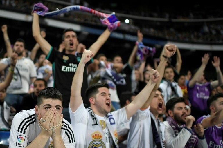 Real Madrid fans celebrate at the Santiago Bernabeu after the club's latest Champions League triumph