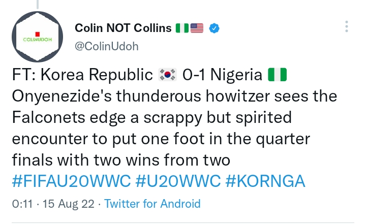 Reactions from Nigerians as Falconets win again to book quarter-final ticket.